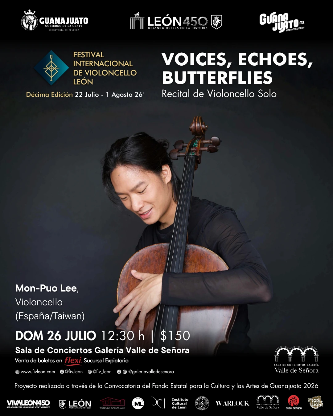 Poster del concierto · FIV León 2026 · 26 Julio · Voices, Echoes, Butterflies