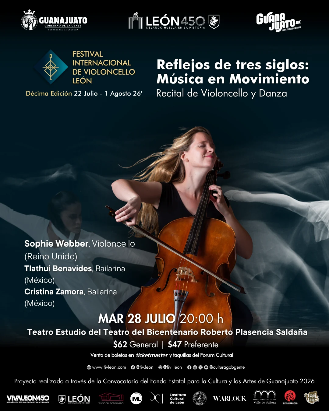 Poster del concierto · FIV León 2026 · 28 Julio · Reflejos de tres siglos